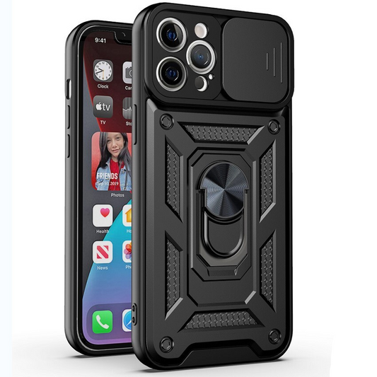 For Apple iPhone 15 Pro Shockproof Case with  Kickstand Cover-Black
