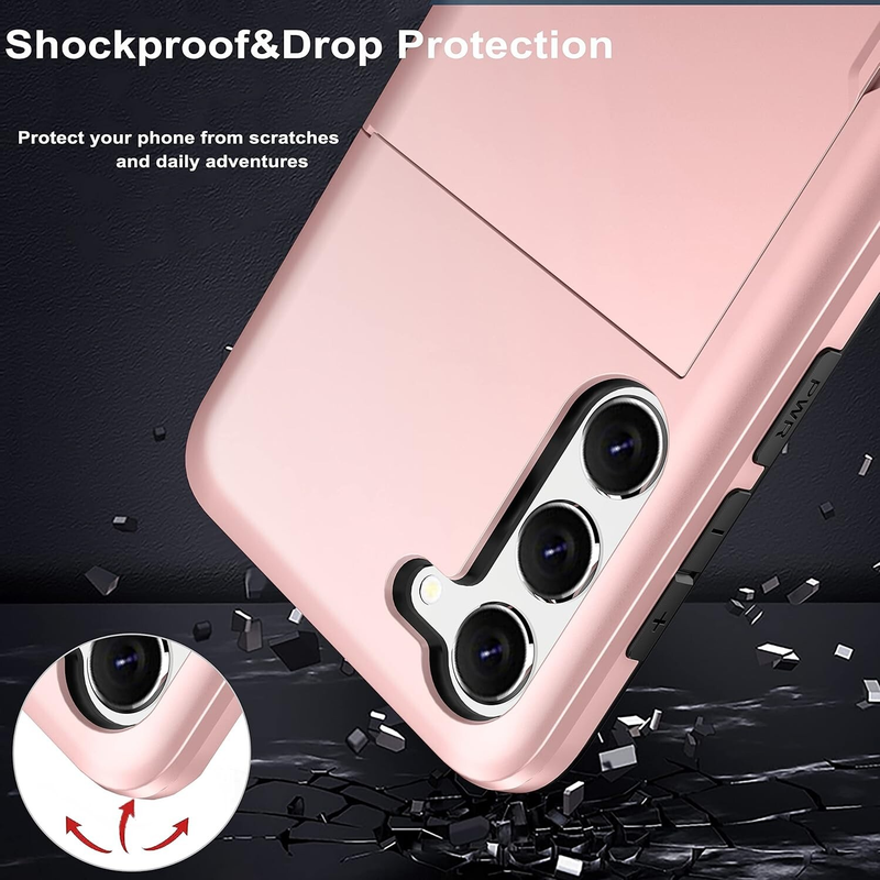 For Samsung Galaxy S24 FE Slide Armor Card Holder Shockproof Back Cover-Rose Gold