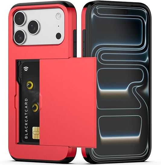 For iPhone 17 Pro Max Case Slide Card Holder Shockproof Cover-Red