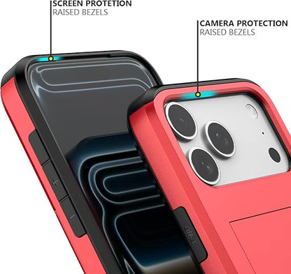 For iPhone 17 Pro Max Case Slide Card Holder Shockproof Cover-Red