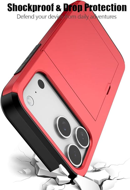 For iPhone 17 Pro Max Case Slide Card Holder Shockproof Cover-Red