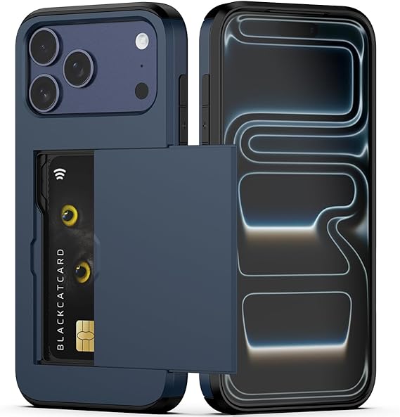 For iPhone 17 Pro Max Case Slide Card Holder Shockproof Navy Blue