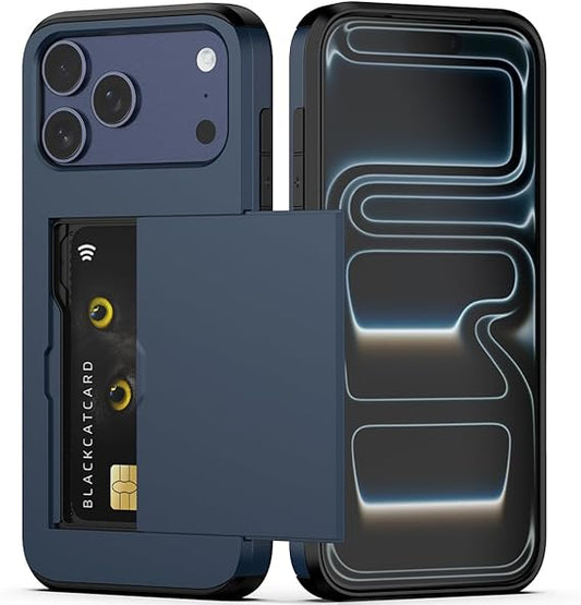 For iPhone 17 Pro Max Case Slide Card Holder Shockproof Navy Blue