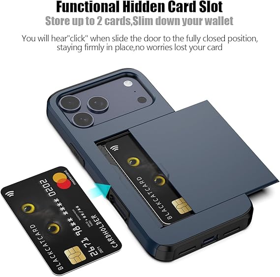 For iPhone 17 Pro Max Case Slide Card Holder Shockproof Navy Blue