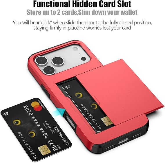 For iPhone 17 Pro Max Case Slide Card Holder Shockproof Cover-Red