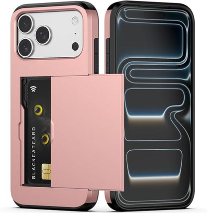 For iPhone 17 Pro Max Case Slide Card Holder Shockproof Cover-Rose Gold