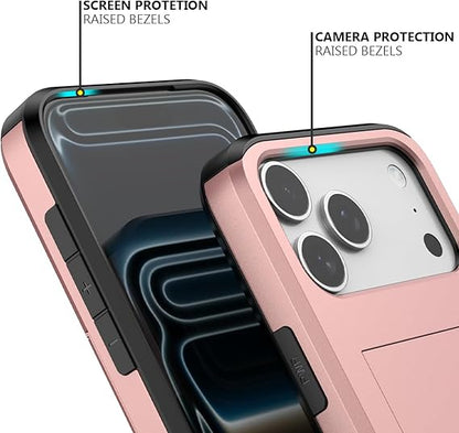 For iPhone 17 Pro Max Case Slide Card Holder Shockproof Cover-Rose Gold