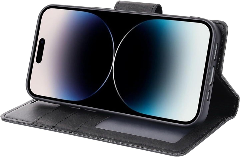 For iPhone 16 Plus Magnetic Detachable Black Wallet Case