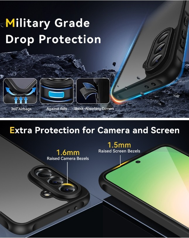 Matte Phone Case for Samsung A56  5G Shockproof Cover,Black