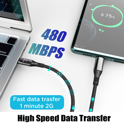 2 x Type C to USB-C Cable  Fast Charging Cable with LED Display For iPhone 16 15 and Samsung