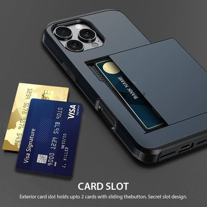 For iPhone 11 Pro Max Slide Card Holder Shockproof Case Cover-Navy Blue
