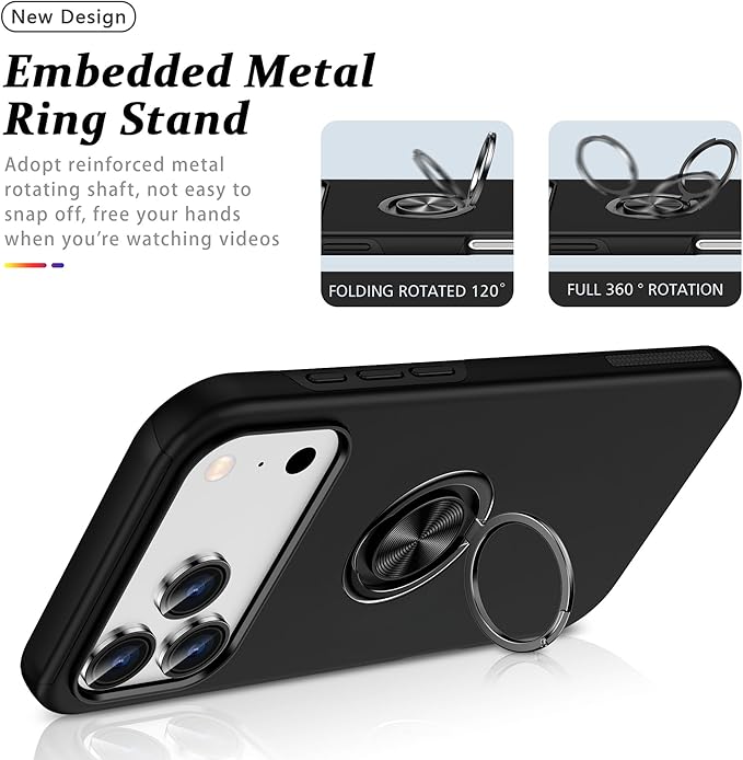 For iPhone 17 Pro Case with Metal Ring Stand-Black
