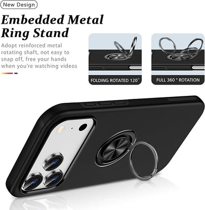 For iPhone 17 Pro Case with Metal Ring Stand-Black