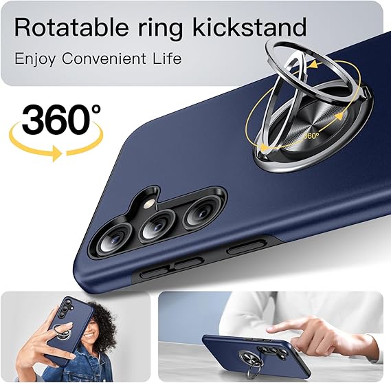 For Samsung Galaxy A16 Case Navy Blue,with Ring Holder Kickstand