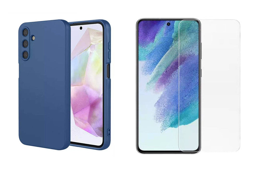 For Samsung Galaxy A55 Blue Silicone Gel case + 2 x Screen Protectors
