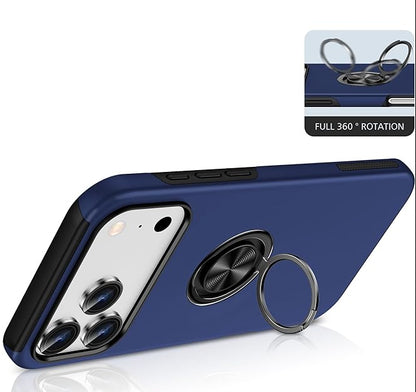 For iPhone 17 Pro Case with Metal Ring Stand-Navy Blue