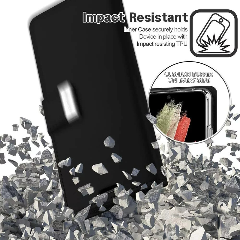 Dual Layers wallet Cover For iPhone 17 Pro Max-Black
