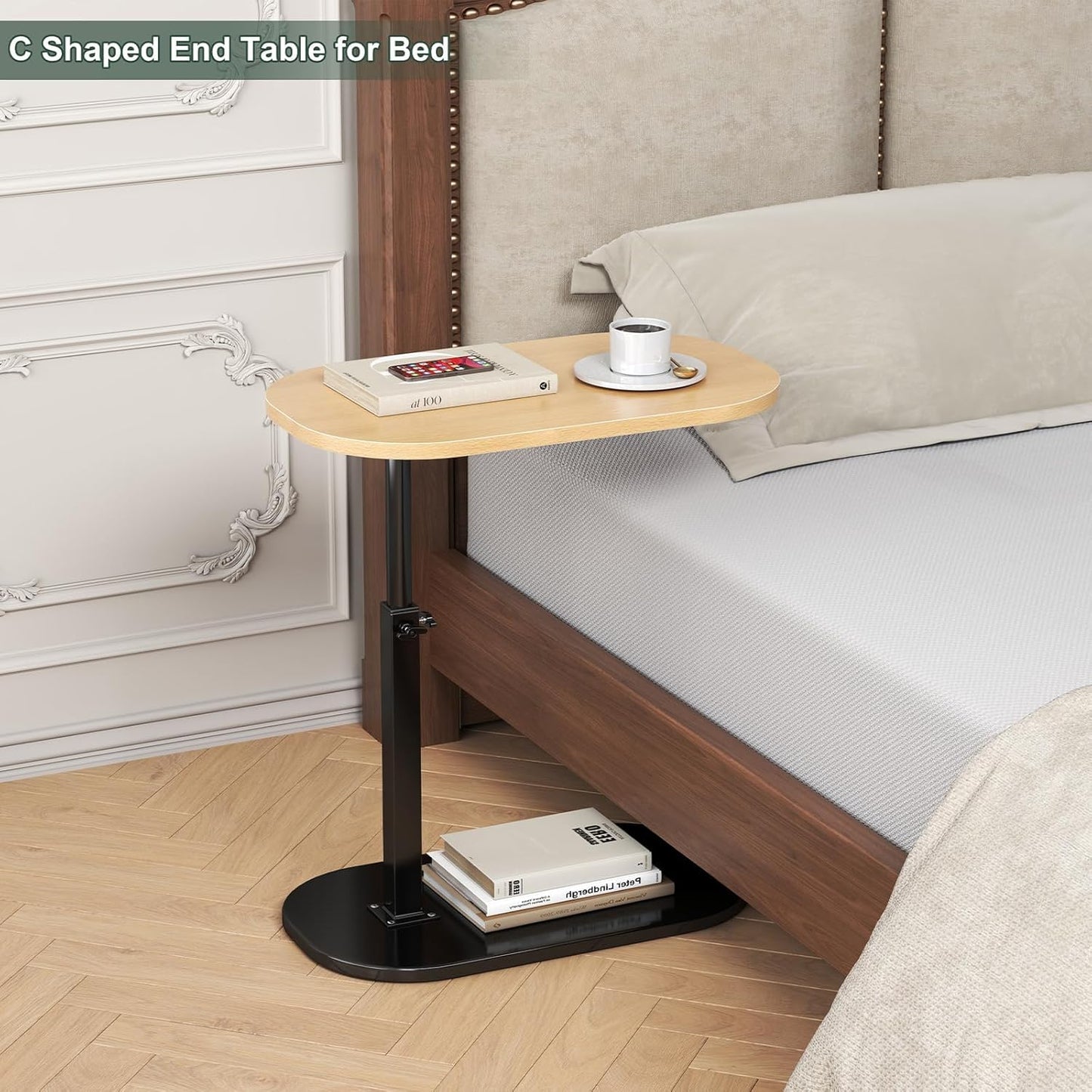 Small  Height Adjustable C Shaped End Table for Sofa and Bed