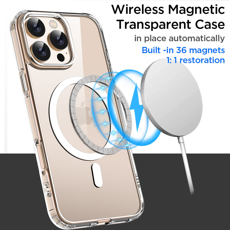 For iPhone 14 Pro Max Clear Shockproof Magnet  Magsafe Cover