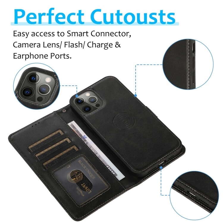 For iPhone 16 Plus Magnetic Detachable Black Wallet Case