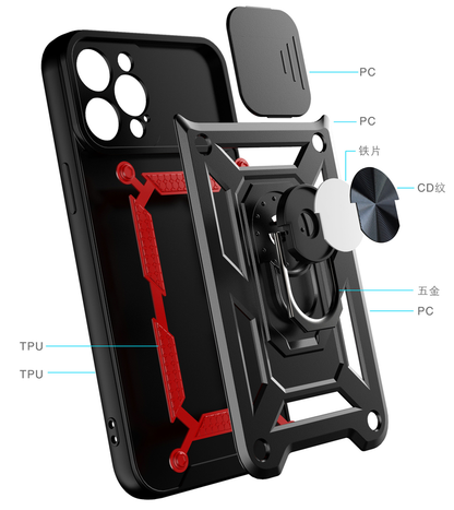 For Apple iPhone 16 Pro Max Shockproof Case with  Kickstand Cover,Black
