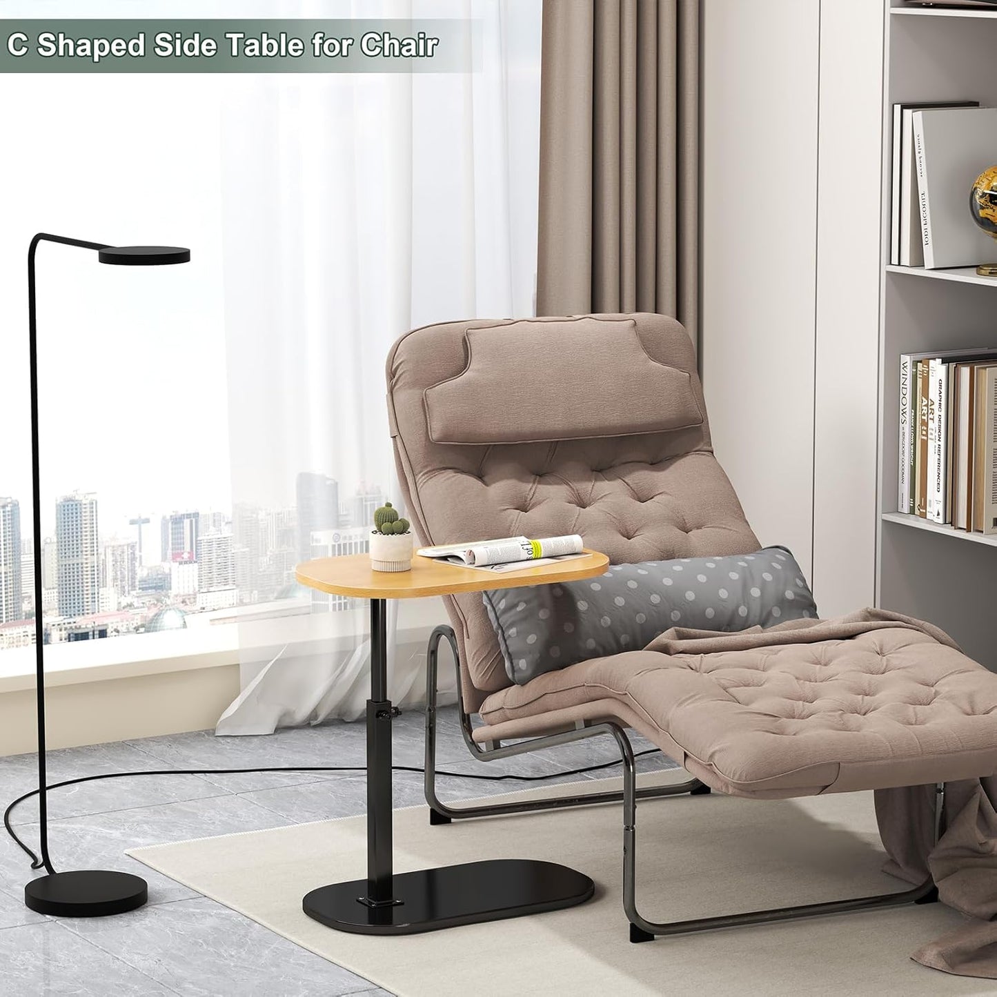 Small  Height Adjustable C Shaped End Table for Sofa and Bed