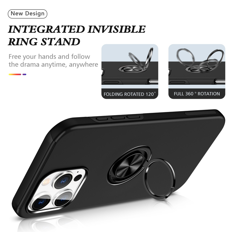 For iPhone 11 Pro Slim Case with Metal Ring Stand-Black