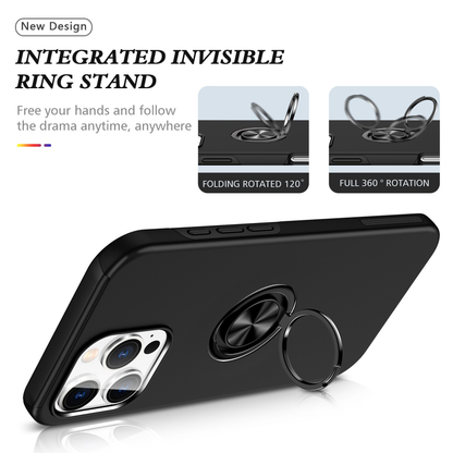 For iPhone 11 Pro Slim Case with Metal Ring Stand-Black