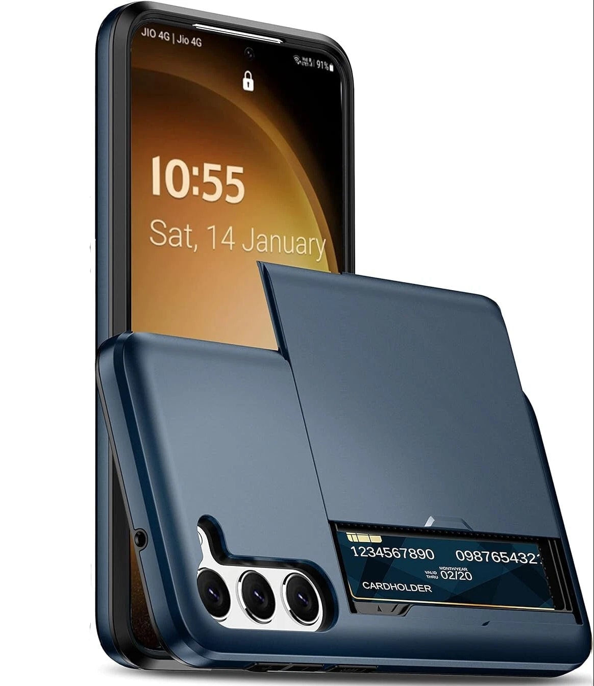 For Samsung Galaxy A56 5G Slide Card Holder Shockproof Back Case-Navy Blue
