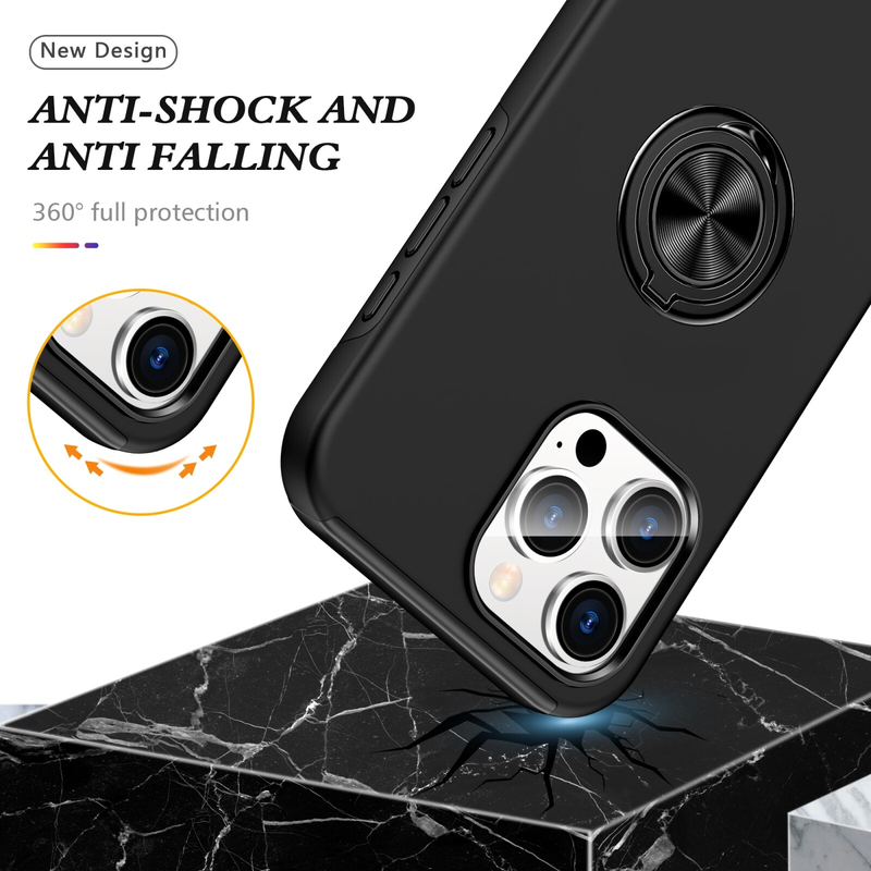 For iPhone 11 Pro Slim Case with Metal Ring Stand-Black