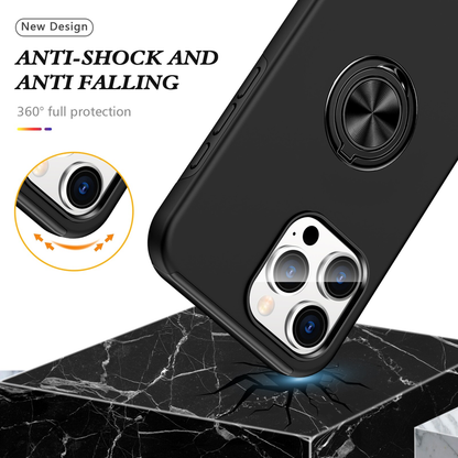 For iPhone 11 Pro Slim Case with Metal Ring Stand-Black