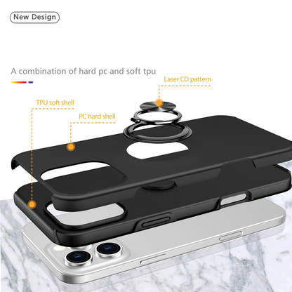For iPhone 15 Plus Slim Case with Metal Ring Stand,Black Colour