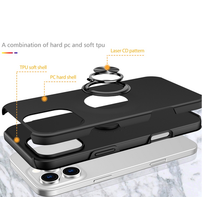 For iPhone 15 Plus Slim Case with Metal Ring Stand,Black Colour