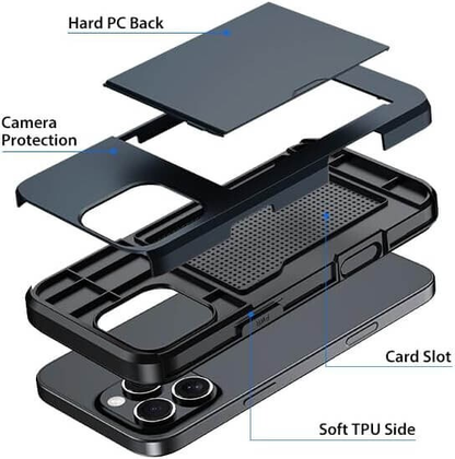 For iPhone 11 Pro Max Slide Card Holder Shockproof Case -Black Colour