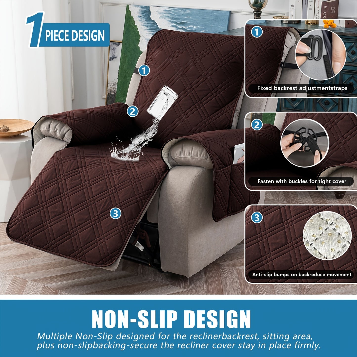 1pc Recliner Chair Cover Pad  for 1 Seater Sofa Slipcover