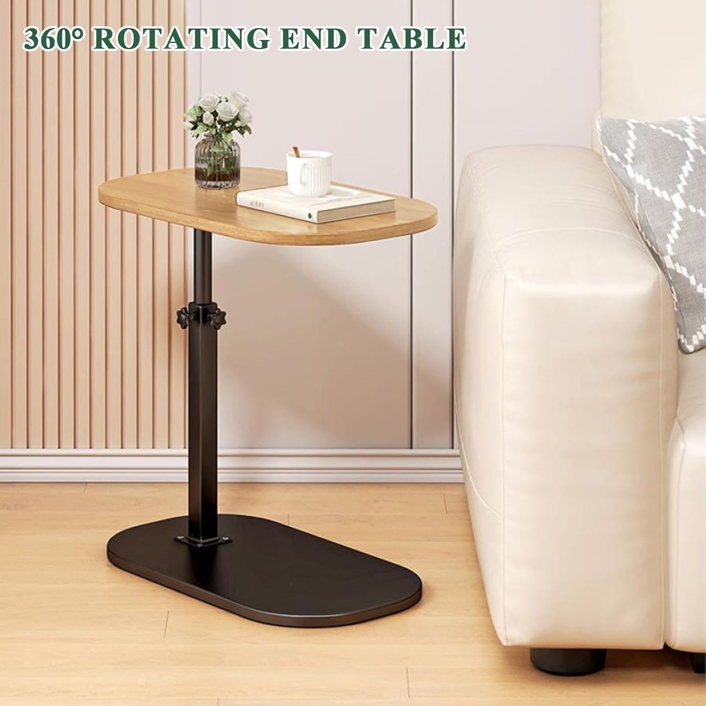 Small  Height Adjustable C Shaped End Table for Sofa and Bed