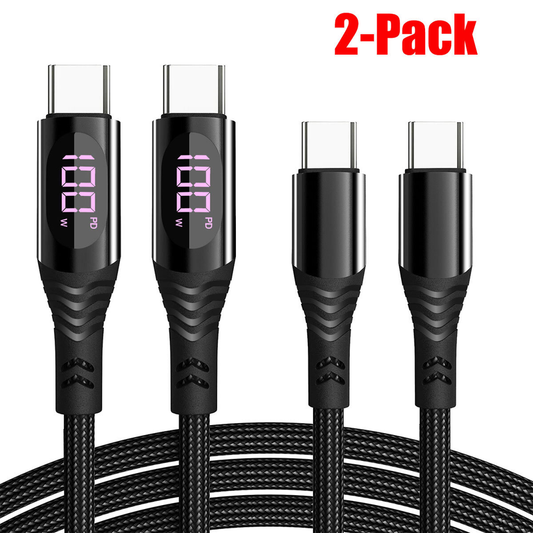 2 x Type C to USB-C Cable  Fast Charging Cable with LED Display For iPhone 16 15 and Samsung