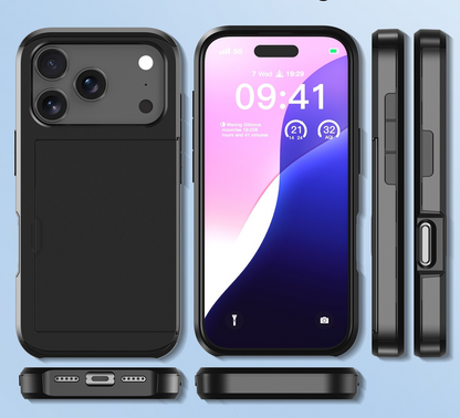 For Apple iPhone 17 Pro Slide Wallet Card Shockproof Cover-Black