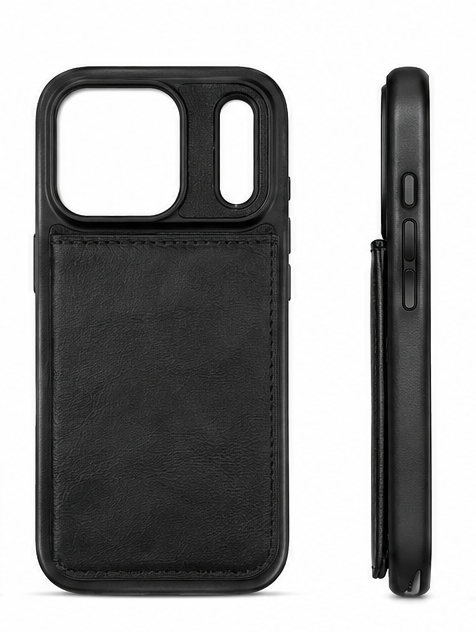 For iPhone 17 Pro Max Back Wallet Case with Card Holder Kickstand Black + 2 x Tempered Glass Screen Protectors Bundle