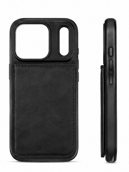 For iPhone 17 Pro Max Back Wallet Case with Card Holder Kickstand Black + 2 x Tempered Glass Screen Protectors Bundle