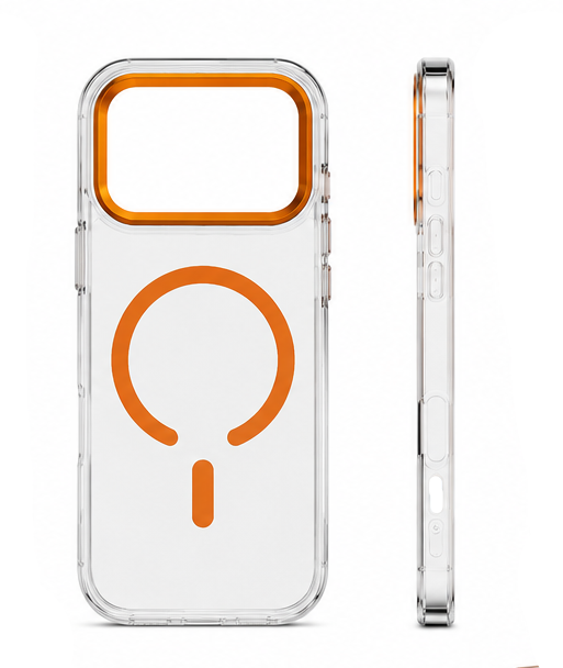For iPhone 17 Pro MagSafe Case – Clear Protective Cover,Orange Edge