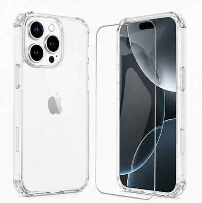 For iPhone 16 Pro Max Crystal Clear Shockproof Case + 1 X Tempered Glass Screen Protector