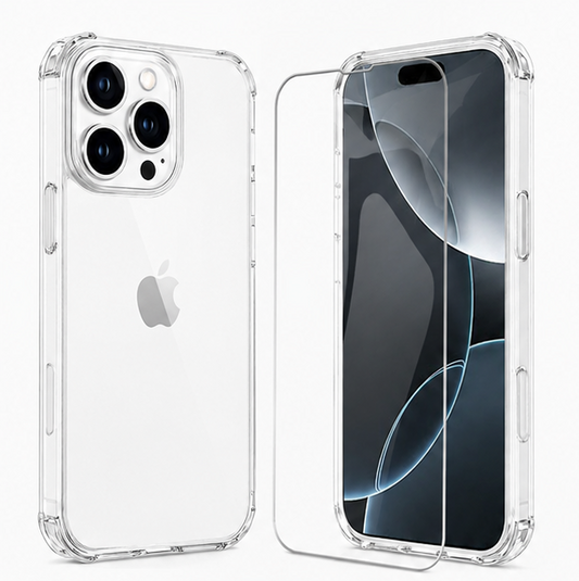 For iPhone 15 Pro Crystal Clear Shockproof Case + 1 X Tempered Glass Screen Protector