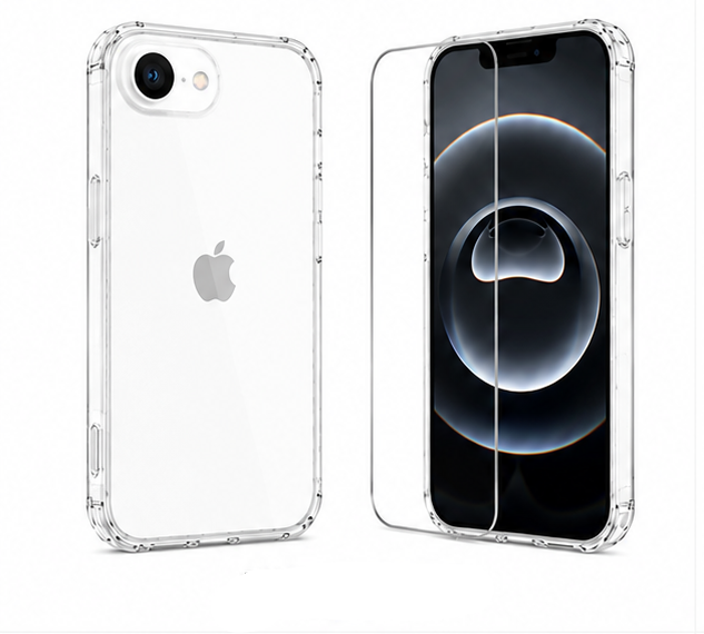 For iPhone 16E Crystal Clear Shockproof Case + 1 X Tempered Glass Screen Protector