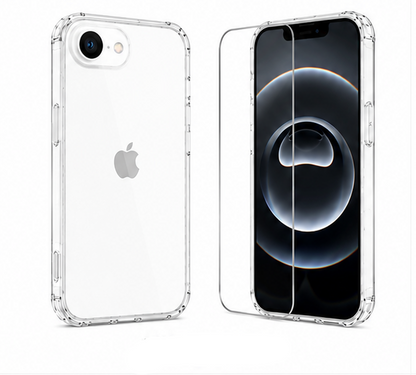 For iPhone 16E Crystal Clear Shockproof Case + 1 X Tempered Glass Screen Protector