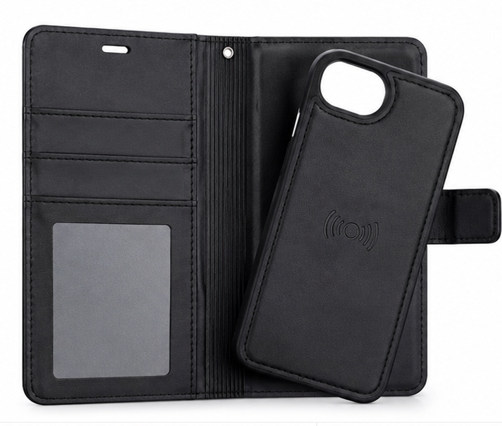 Premium 2-in-1 Black Detachable Wallet Case for iPhone 16e
