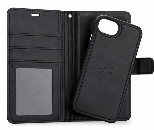 Premium 2-in-1 Black Detachable Wallet Case for iPhone 17e