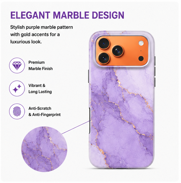 For iPhone 17 Pro Max Magsafe Marble Pattern Dual Layer Protective Case – Purple