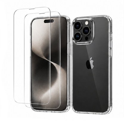 For iPhone 13 Pro Crystal Clear Shockproof Phone Case + 2 Pack Tempered Glass Screen Protectors |Shockproof | Scratch Resistant