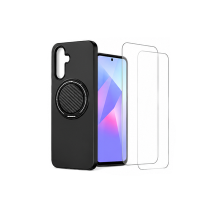 For Samsung Galaxy A36 Black  Magsafe Spin Grip Phone Case + 2 Pack 9H Tempered Glass Screen Protectors